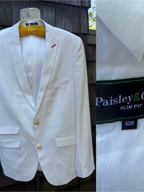 Paisley & Gray men’s blazer jacket 2 button white gold buttons 40R slim fit